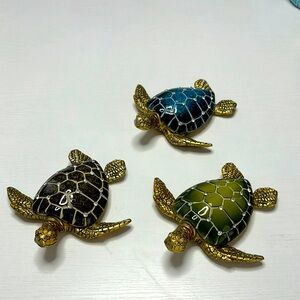 Brass, Enamel and Crystals Turtles